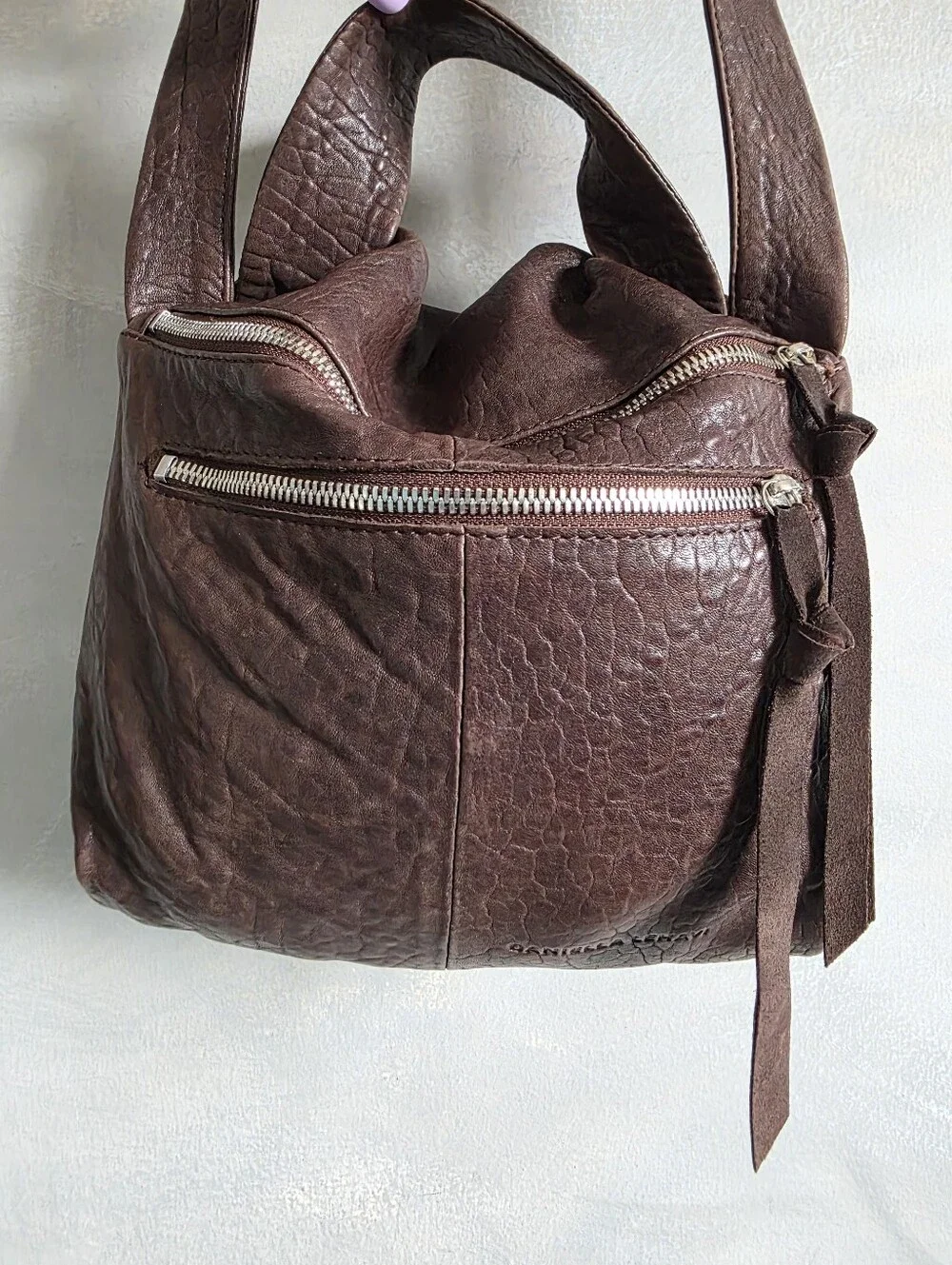 Daniella Lehavi Chocolate Brown Texture Leather Top Handle Crossbody Slouchy Bag
